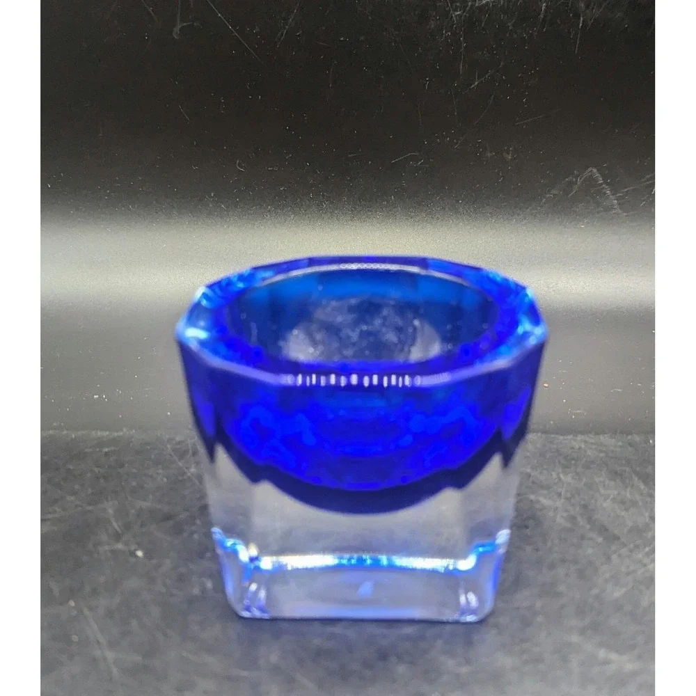 J G Durand Crystal Double Cased Cobalt to Clear Votive Tealight Holder Signed